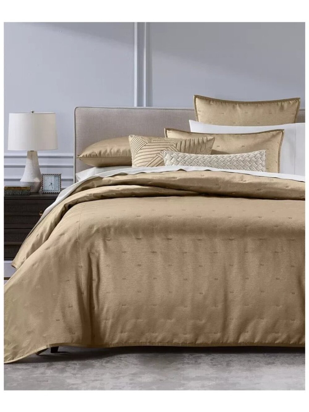 Hotel Collection Glint 3 Piece Coverlet Set New Full Queen Gold MSRP $430